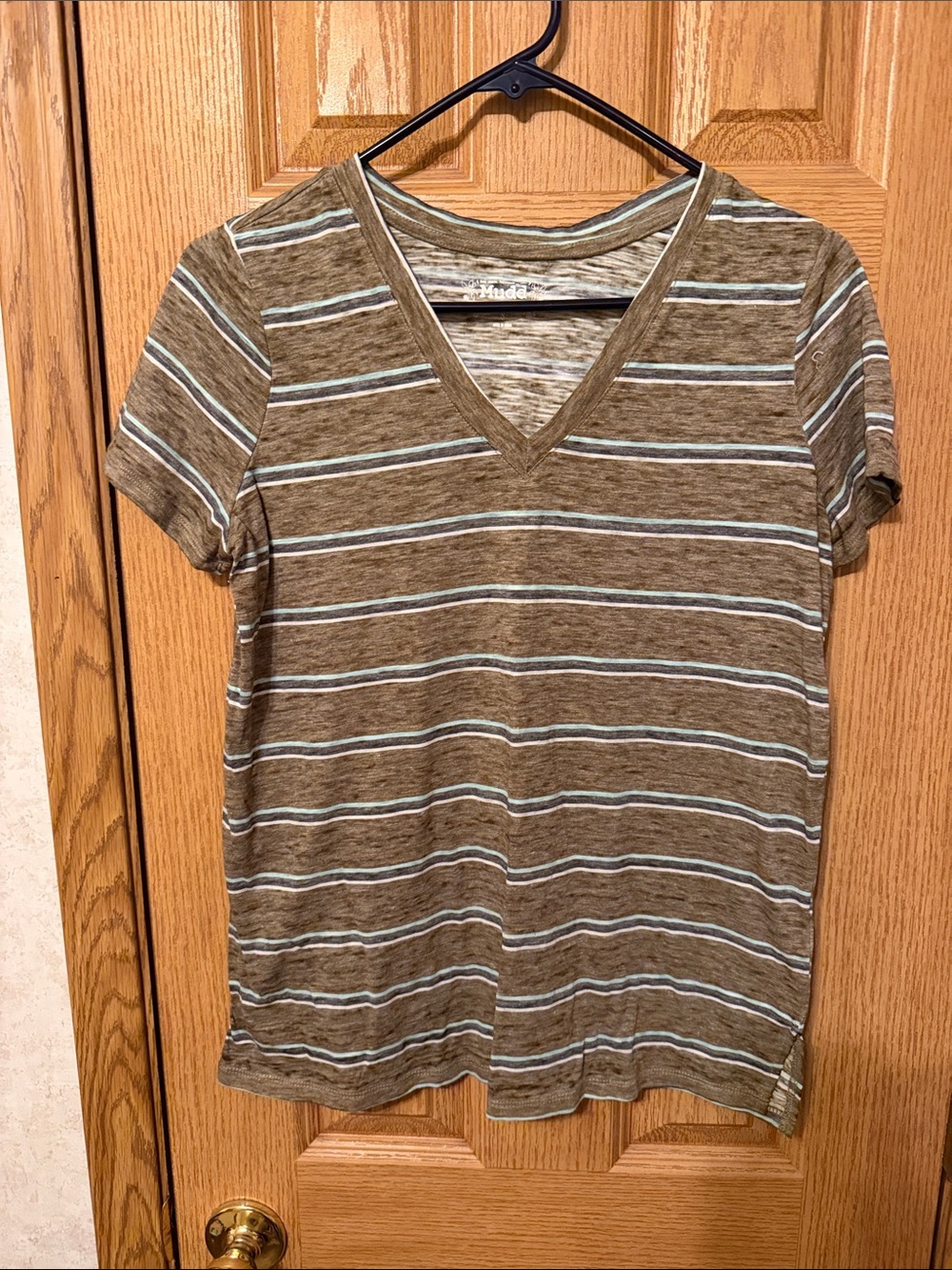 Mudd Brown Striped V-Neck Short Sleeve Tee